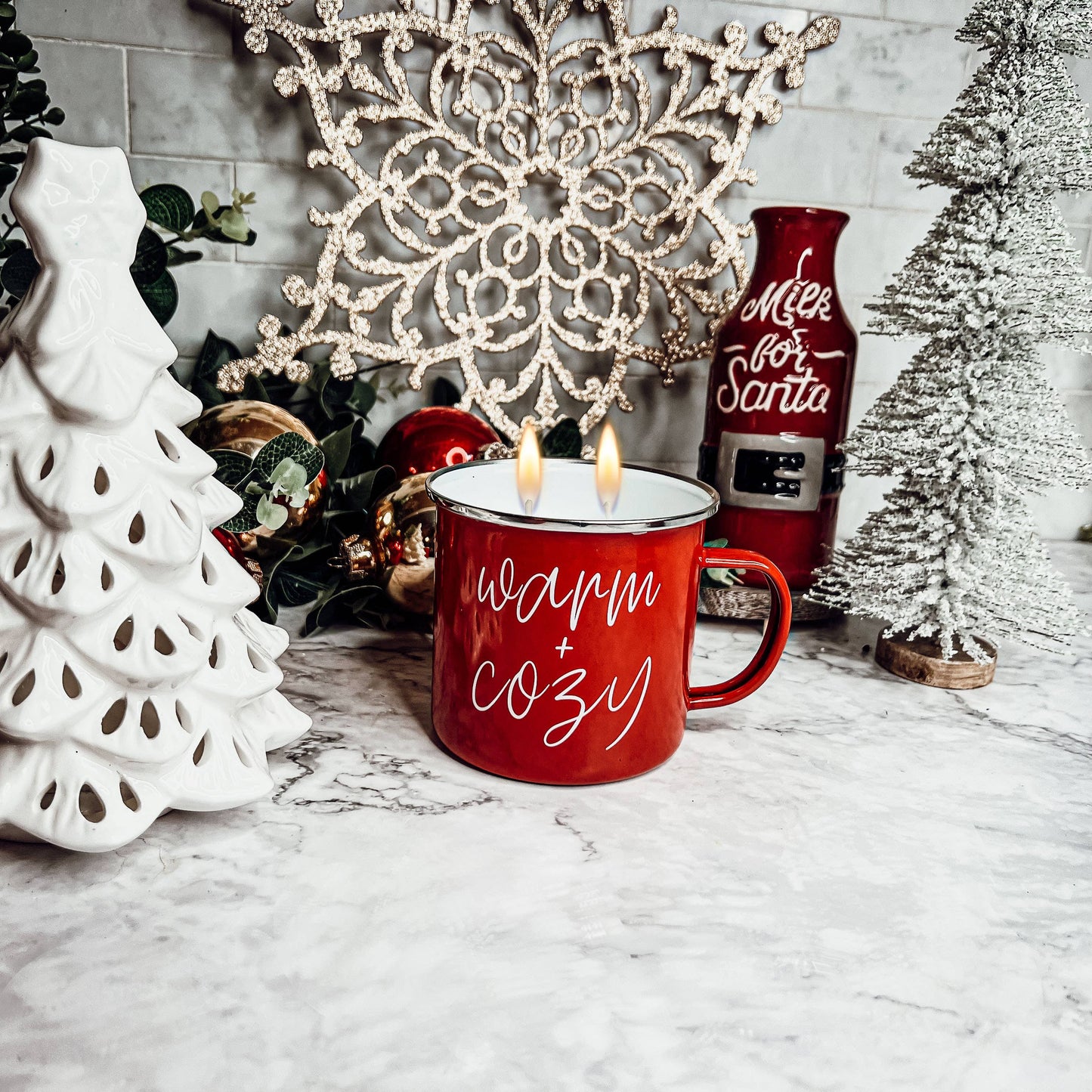 Candle Gifts for Christmas, Red Metal Mug Soy Candles 16oz: Holiday Sensation / Mama Needs a Silent Night