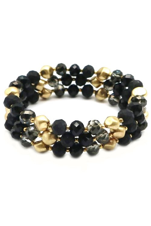 Black & Gold Stretchy Beaded Bracelet