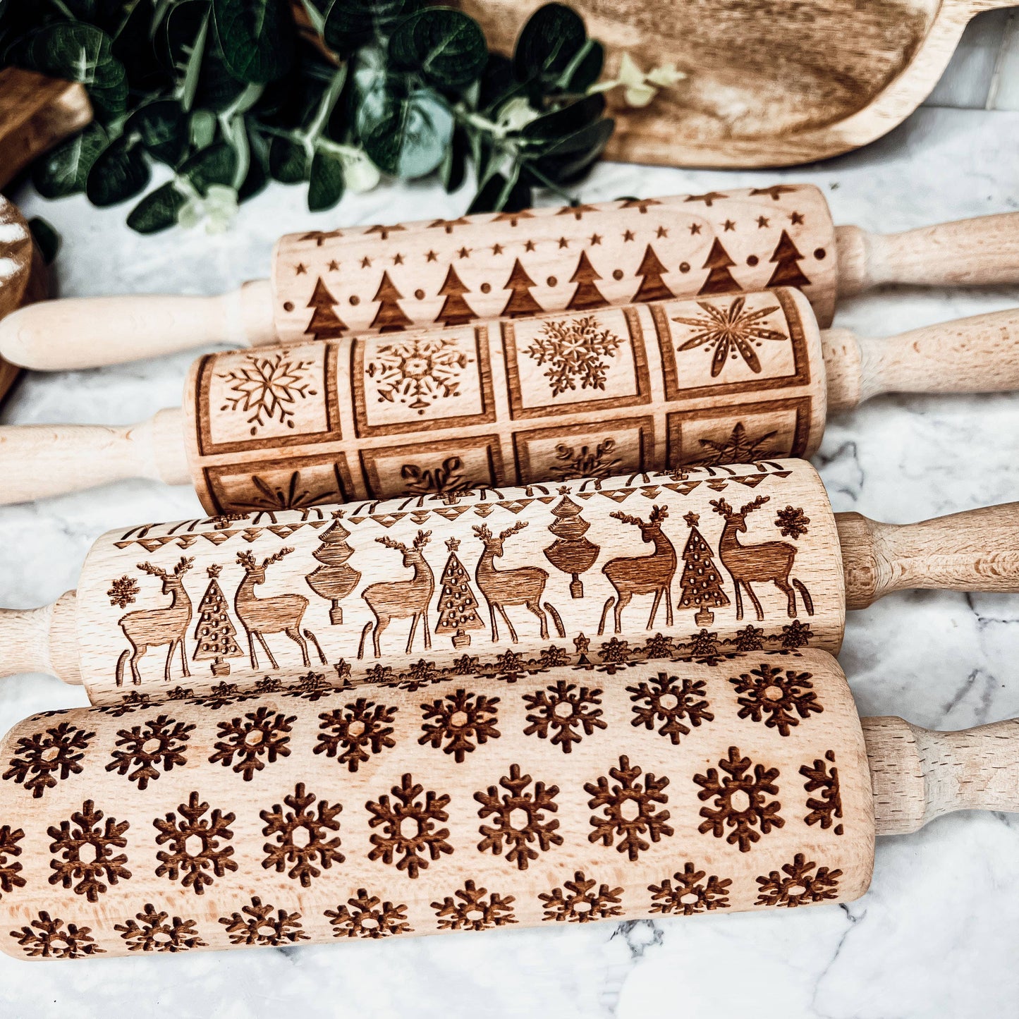 Christmas Baking Gift Set, Wooden Rolling Pins for Cookies: Yes Please / Standard 13.75" / Reindeer