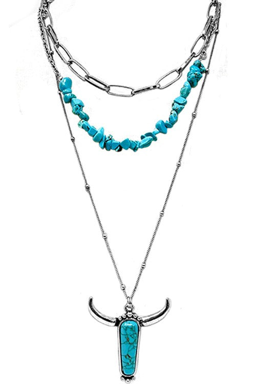 Turquoise & Chain Longhorn Necklace