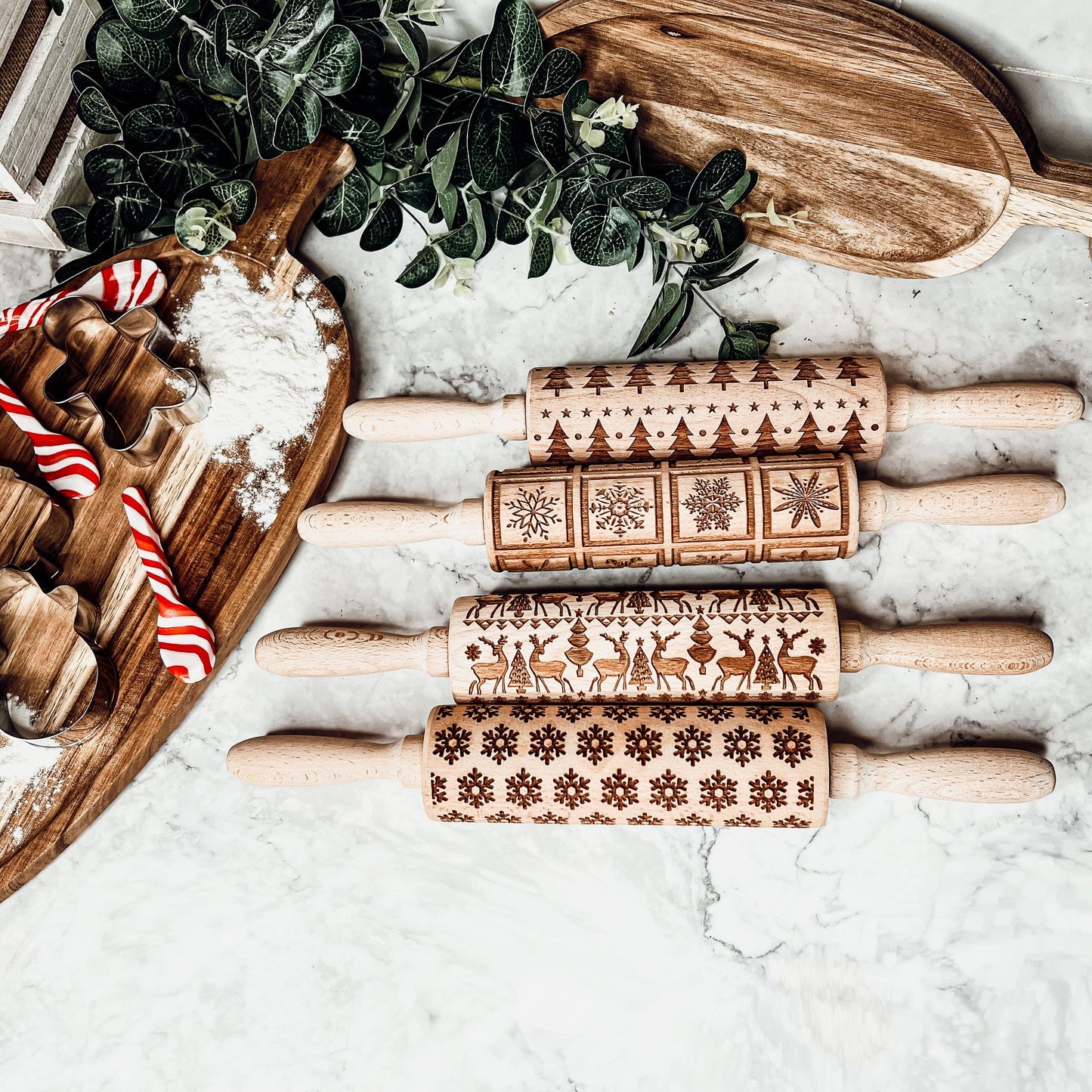 Christmas Baking Gift Set, Wooden Rolling Pins for Cookies: Yes Please / Standard 13.75" / Reindeer