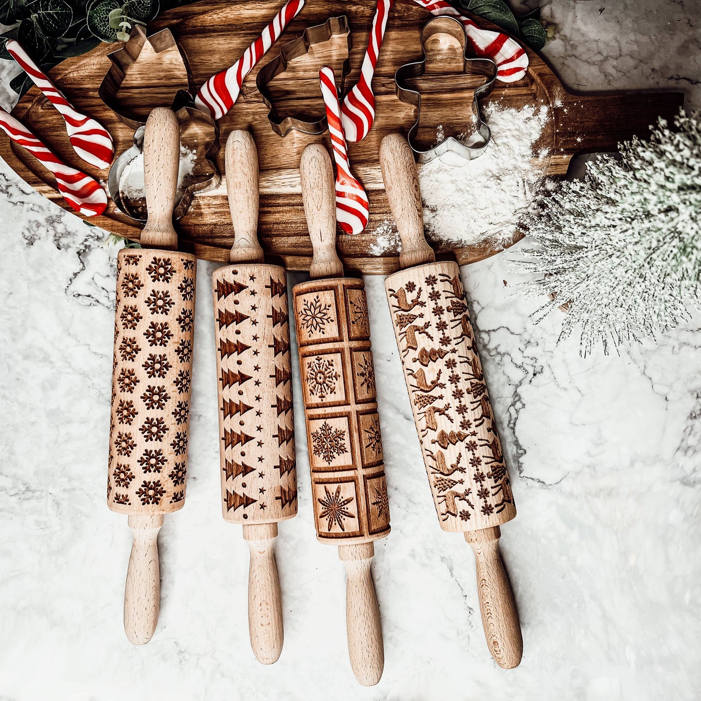 Christmas Baking Gift Set, Wooden Rolling Pins for Cookies: Yes Please / Standard 13.75" / Reindeer