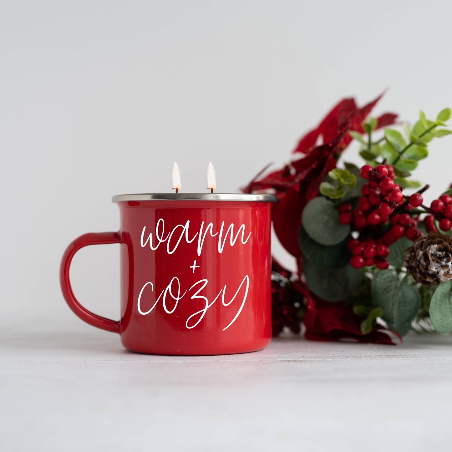 Candle Gifts for Christmas, Red Metal Mug Soy Candles 16oz: Holiday Sensation / Mama Needs a Silent Night