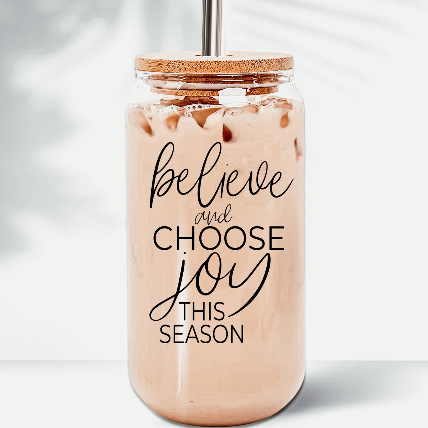 Funny Christmas Coffee Mugs, Glass Cups With Lid & Straw Set: Messy Bun-BLACK