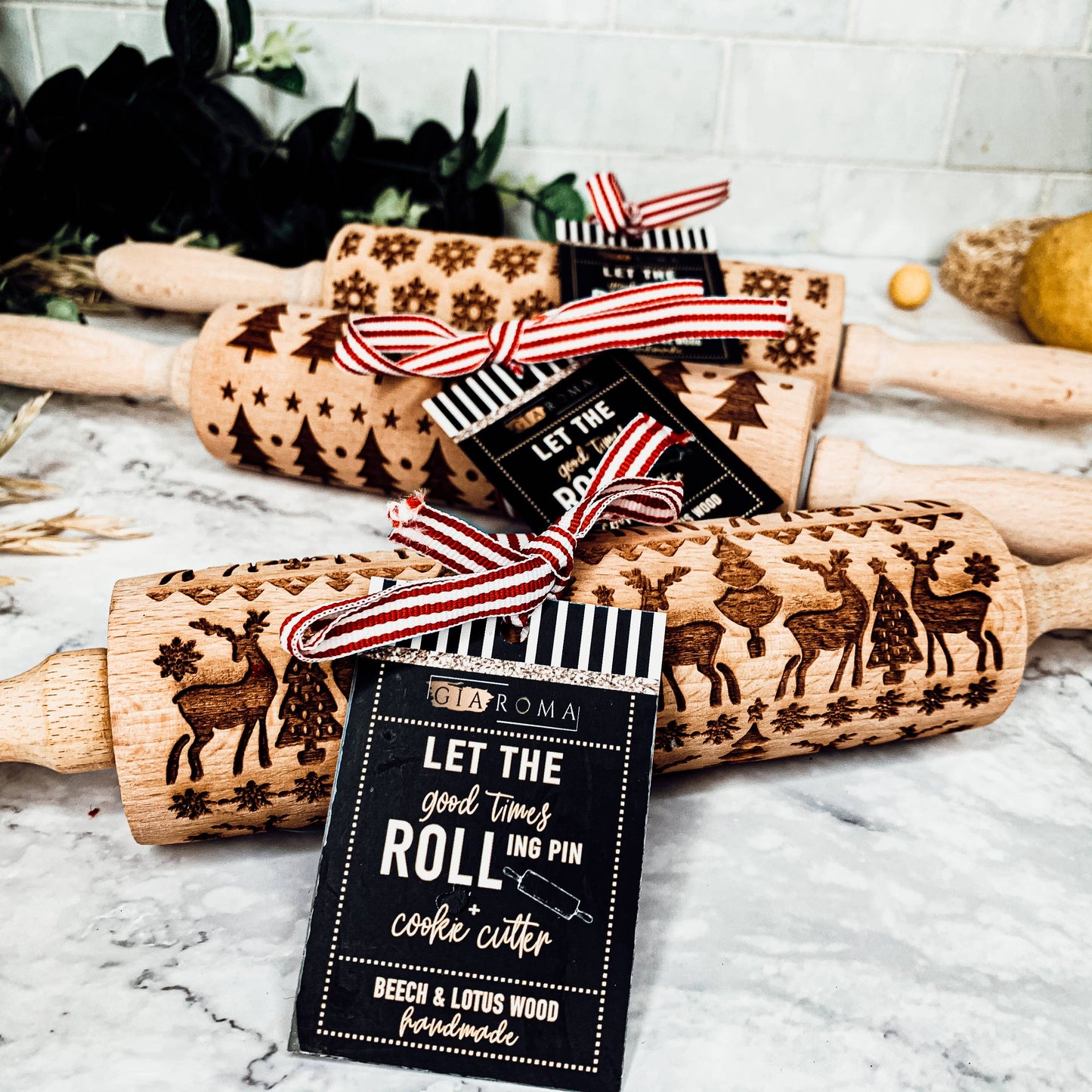 Christmas Baking Gift Set, Wooden Rolling Pins for Cookies: Yes Please / Standard 13.75" / Reindeer