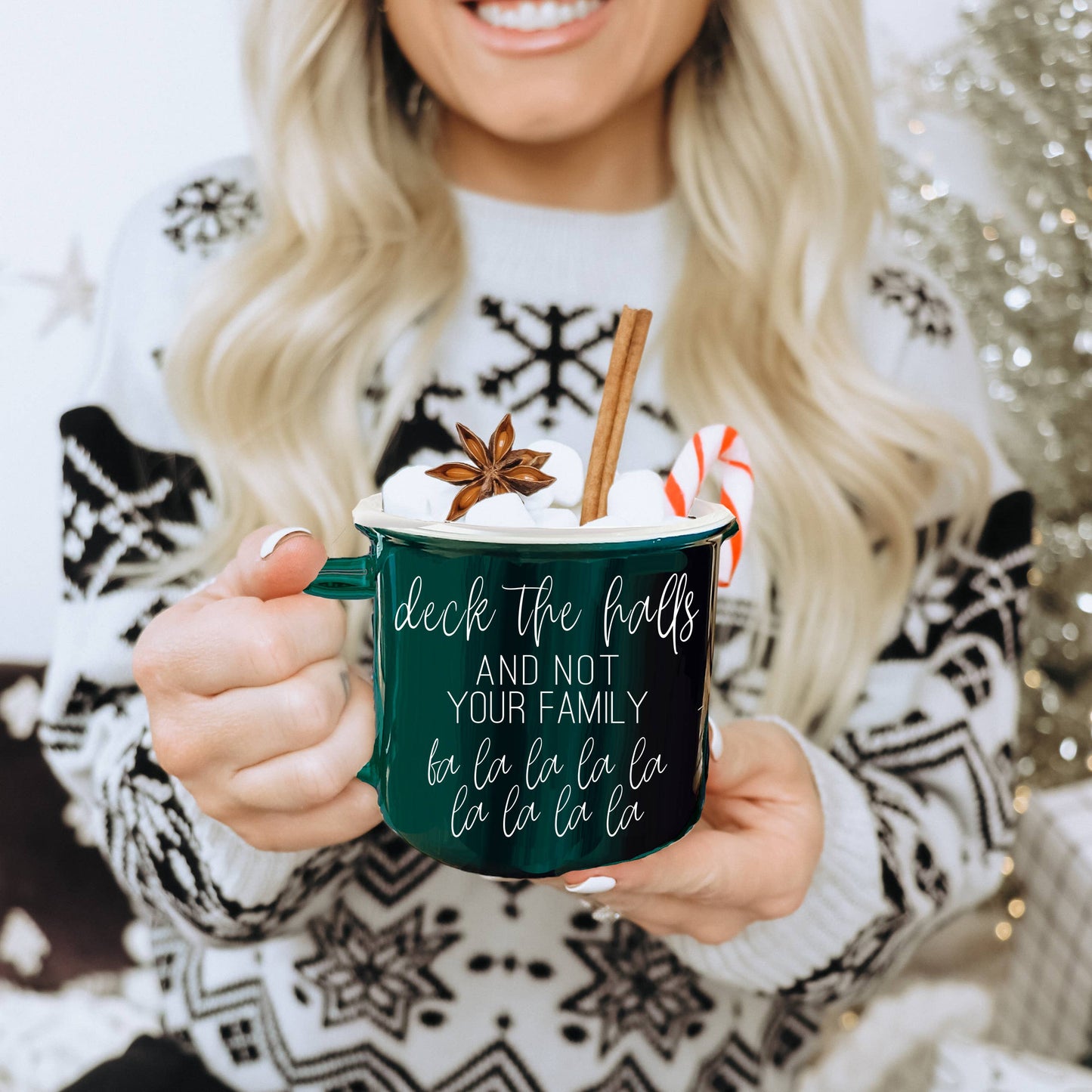 We're Like Really into Christmas Coffee Mugs, Modern Holiday: Deck the Halls-Green Mug