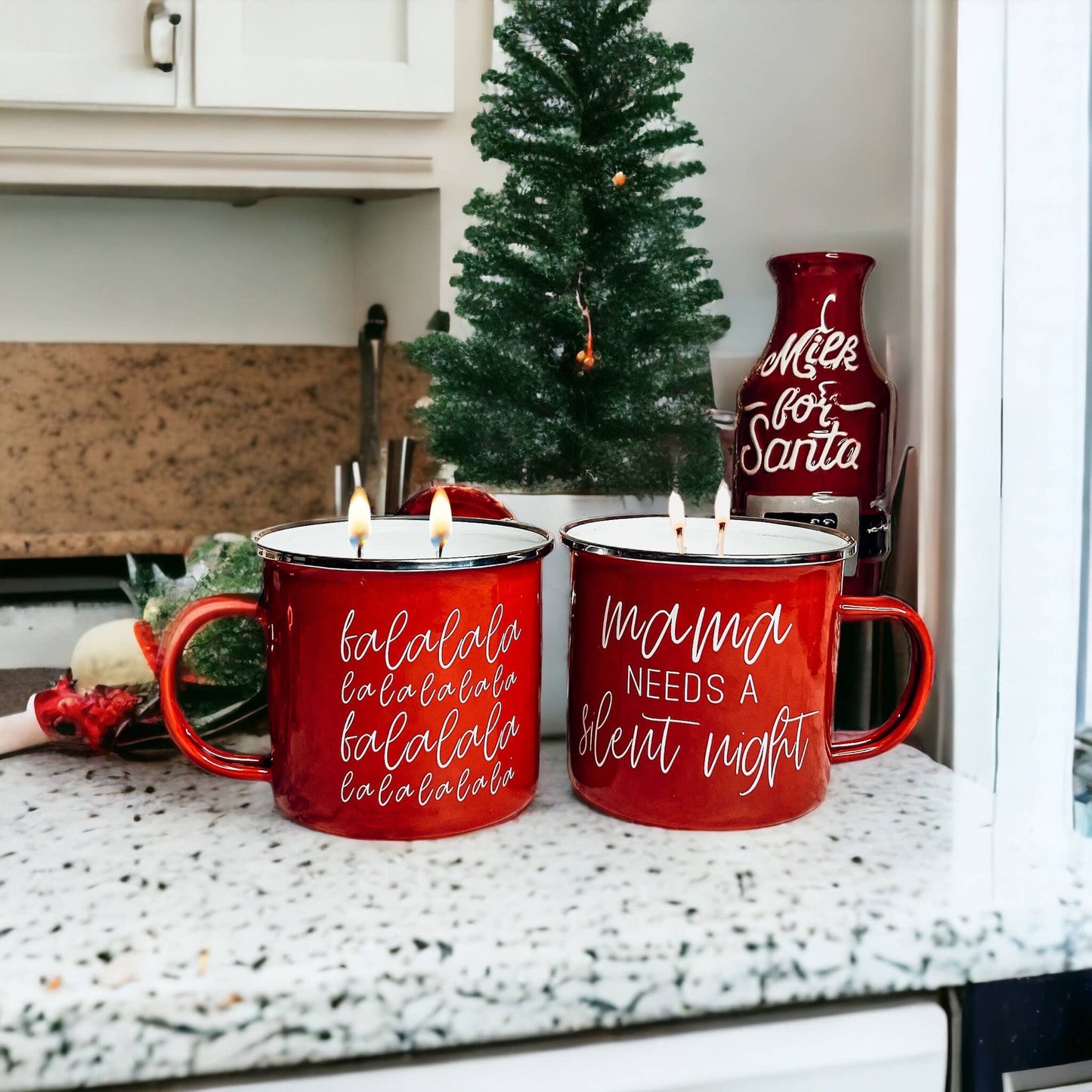 Candle Gifts for Christmas, Red Metal Mug Soy Candles 16oz: Holiday Sensation / Mama Needs a Silent Night