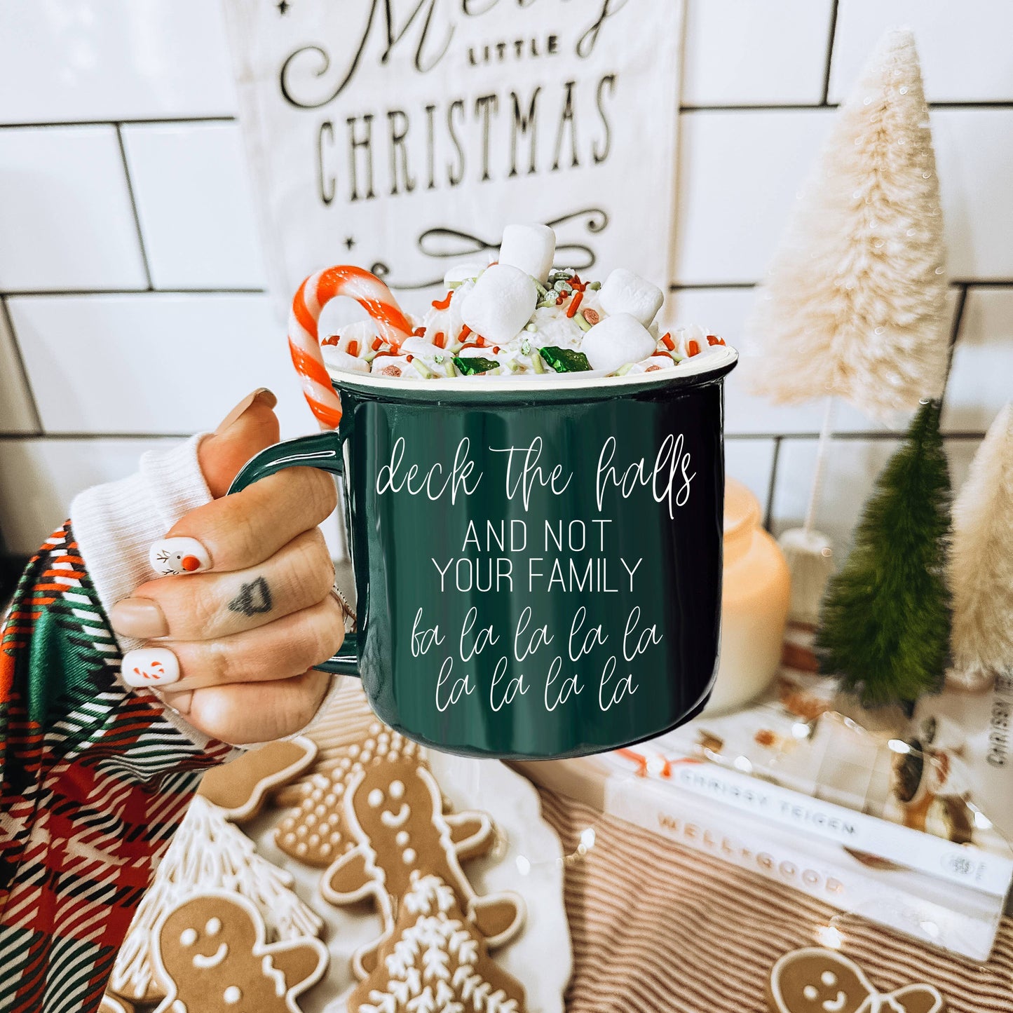 We're Like Really into Christmas Coffee Mugs, Modern Holiday: Deck the Halls-Green Mug