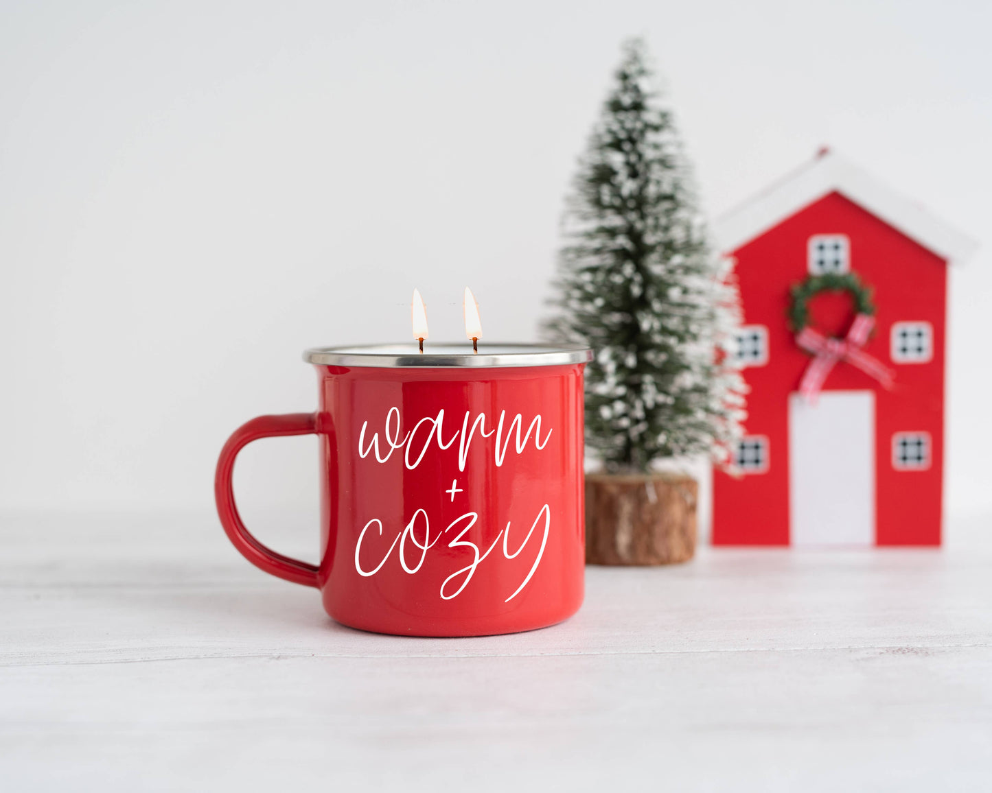 Candle Gifts for Christmas, Red Metal Mug Soy Candles 16oz: Holiday Sensation / Mama Needs a Silent Night