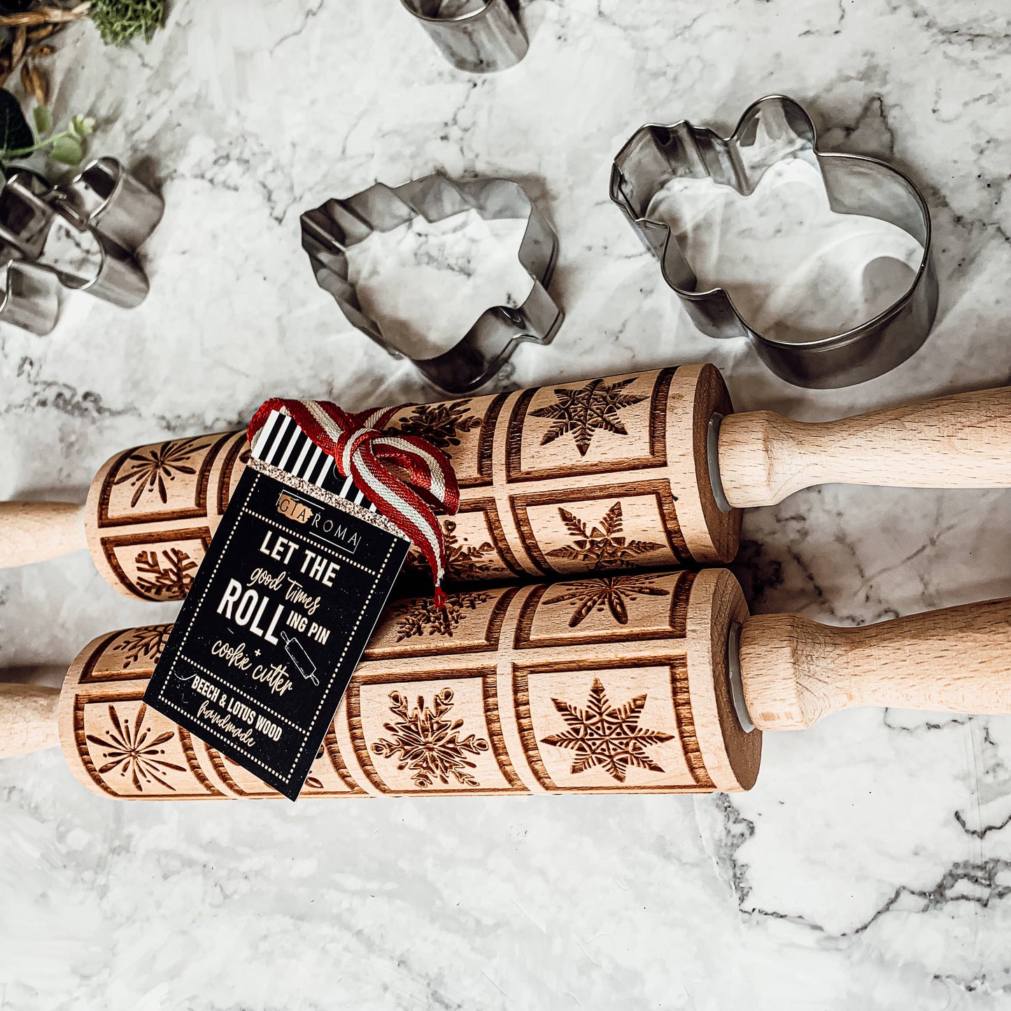 Christmas Baking Gift Set, Wooden Rolling Pins for Cookies: Yes Please / Standard 13.75" / Reindeer