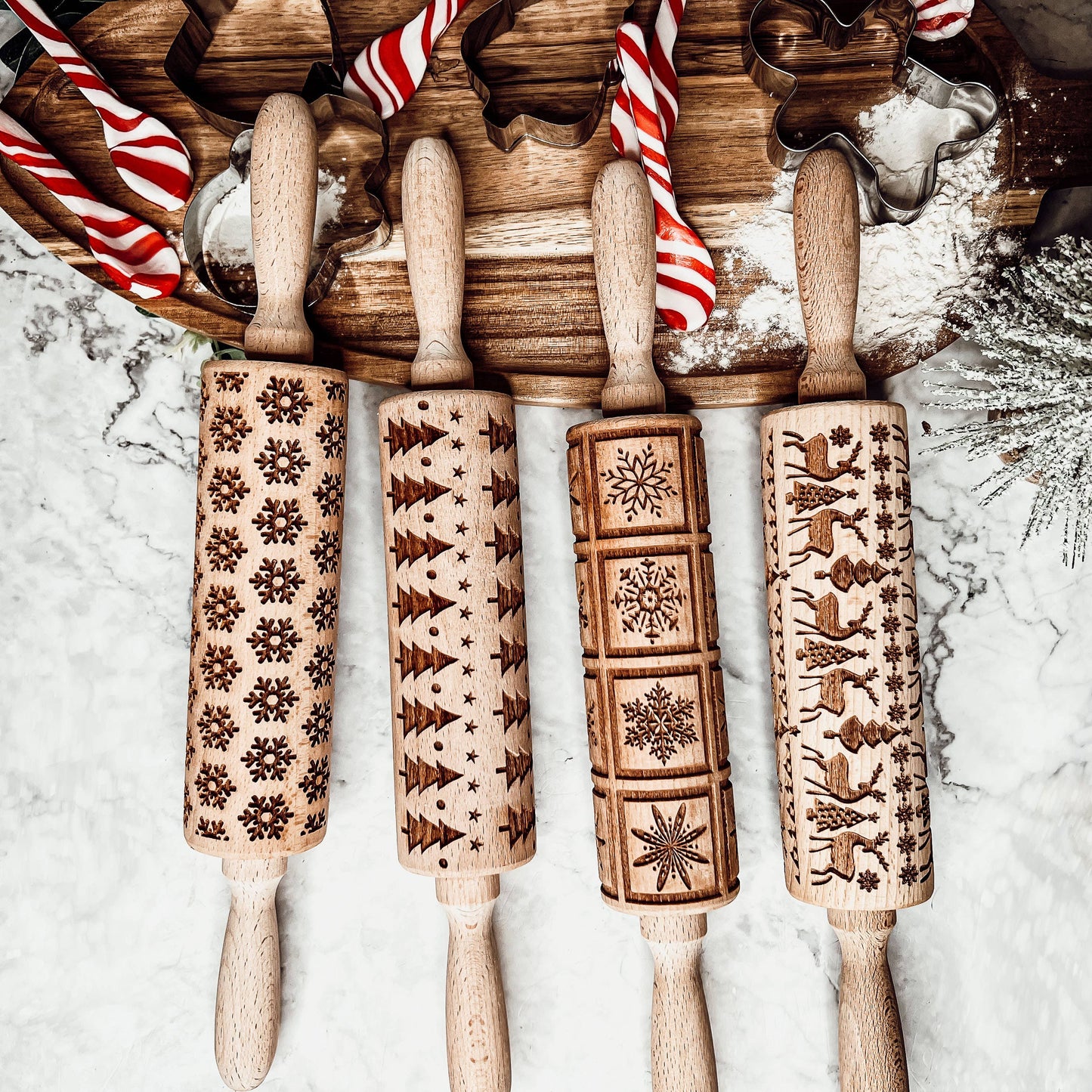 Christmas Baking Gift Set, Wooden Rolling Pins for Cookies: Yes Please / Standard 13.75" / Reindeer