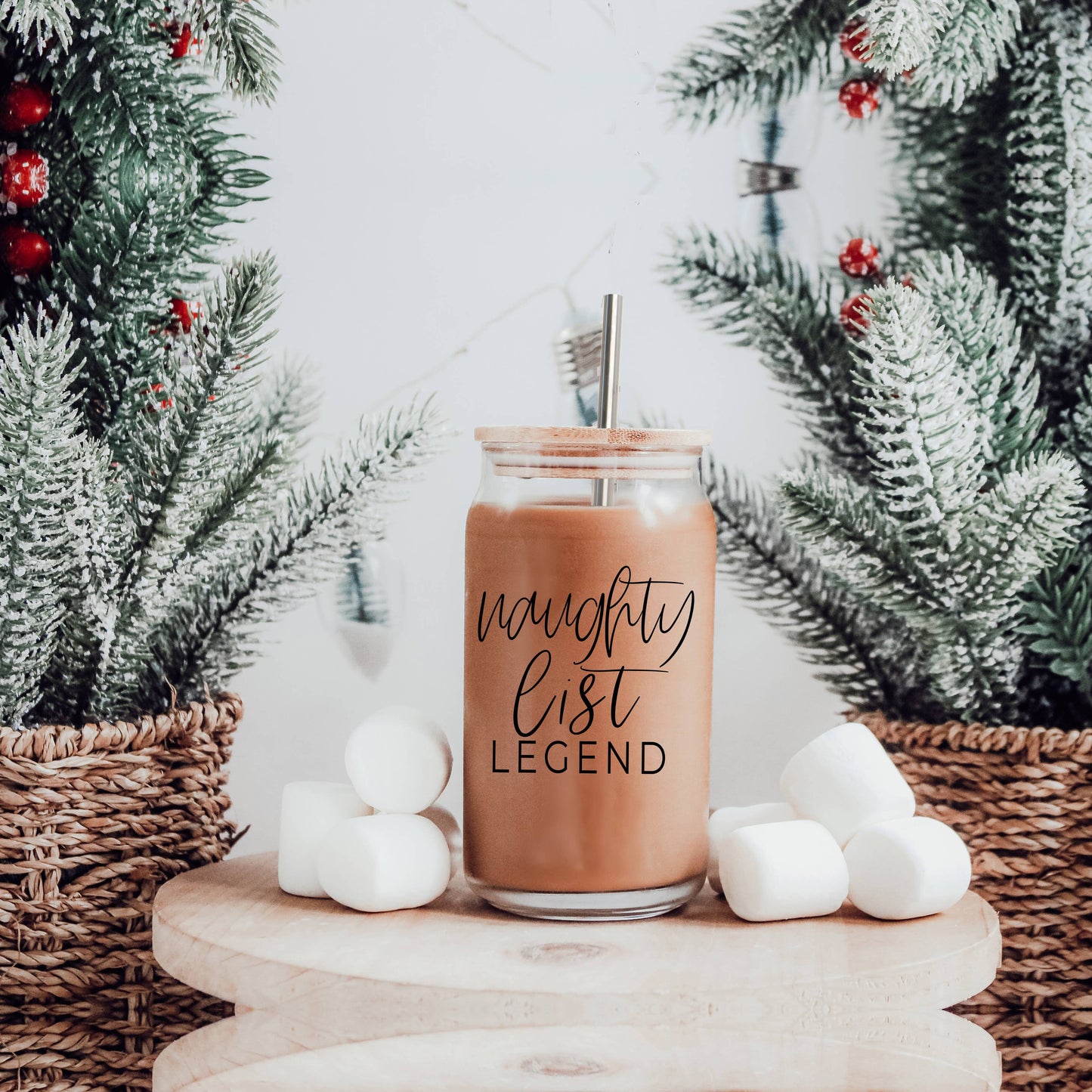 Funny Christmas Coffee Mugs, Glass Cups With Lid & Straw Set: Messy Bun-BLACK
