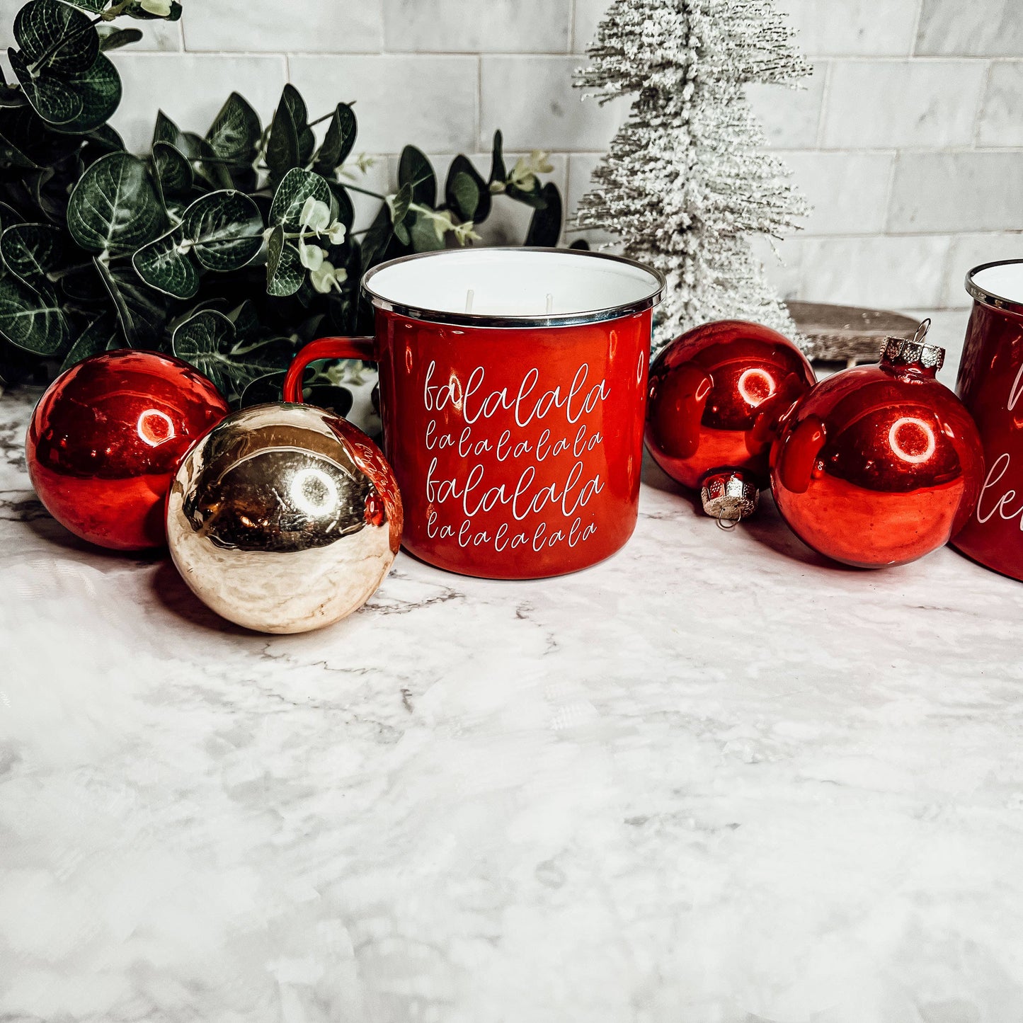 Candle Gifts for Christmas, Red Metal Mug Soy Candles 16oz: Holiday Sensation / Mama Needs a Silent Night