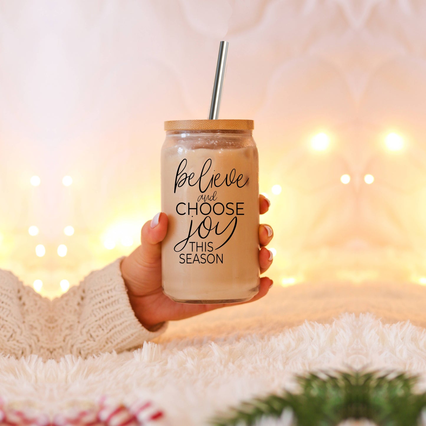 Funny Christmas Coffee Mugs, Glass Cups With Lid & Straw Set: Messy Bun-BLACK