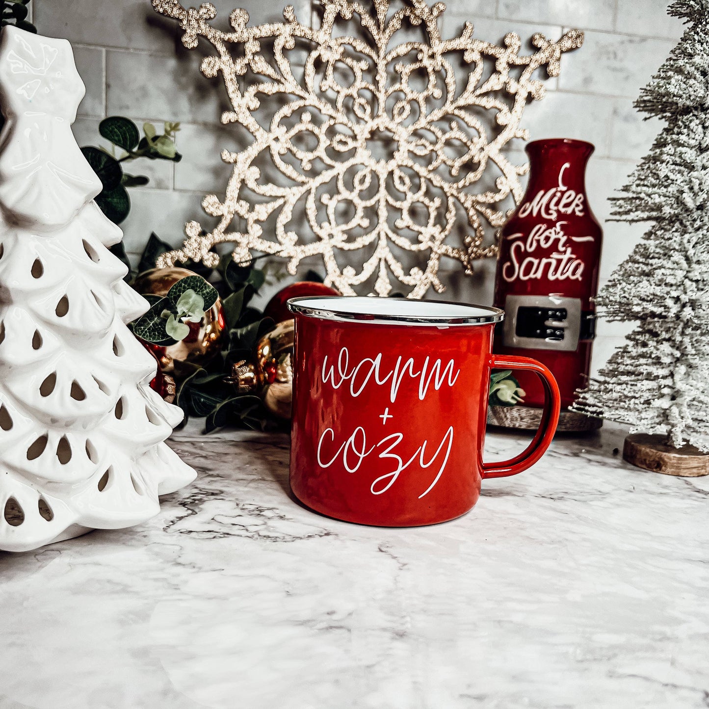 Candle Gifts for Christmas, Red Metal Mug Soy Candles 16oz: Holiday Sensation / Mama Needs a Silent Night