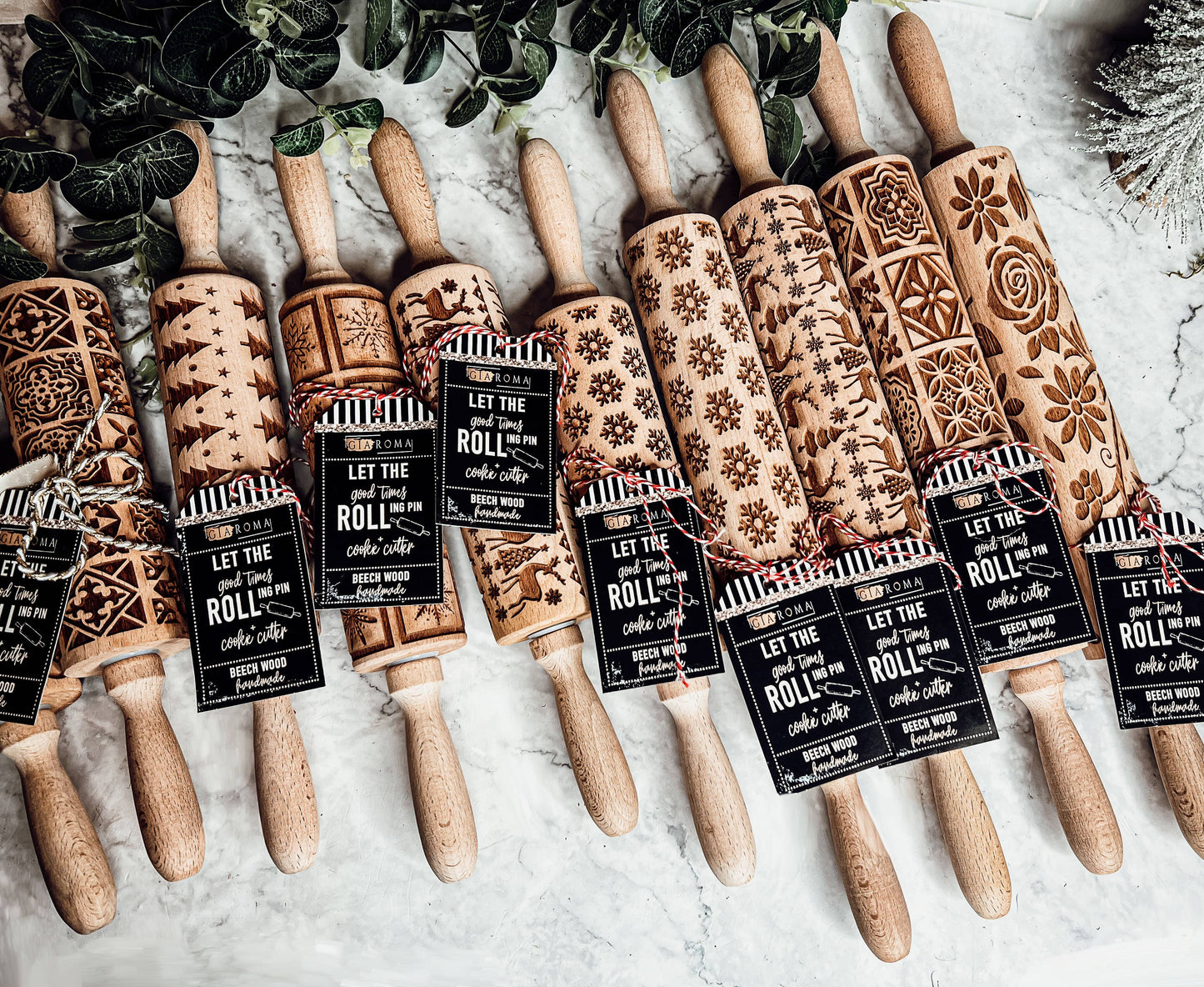 Christmas Baking Gift Set, Wooden Rolling Pins for Cookies: Yes Please / Standard 13.75" / Christmas Trees