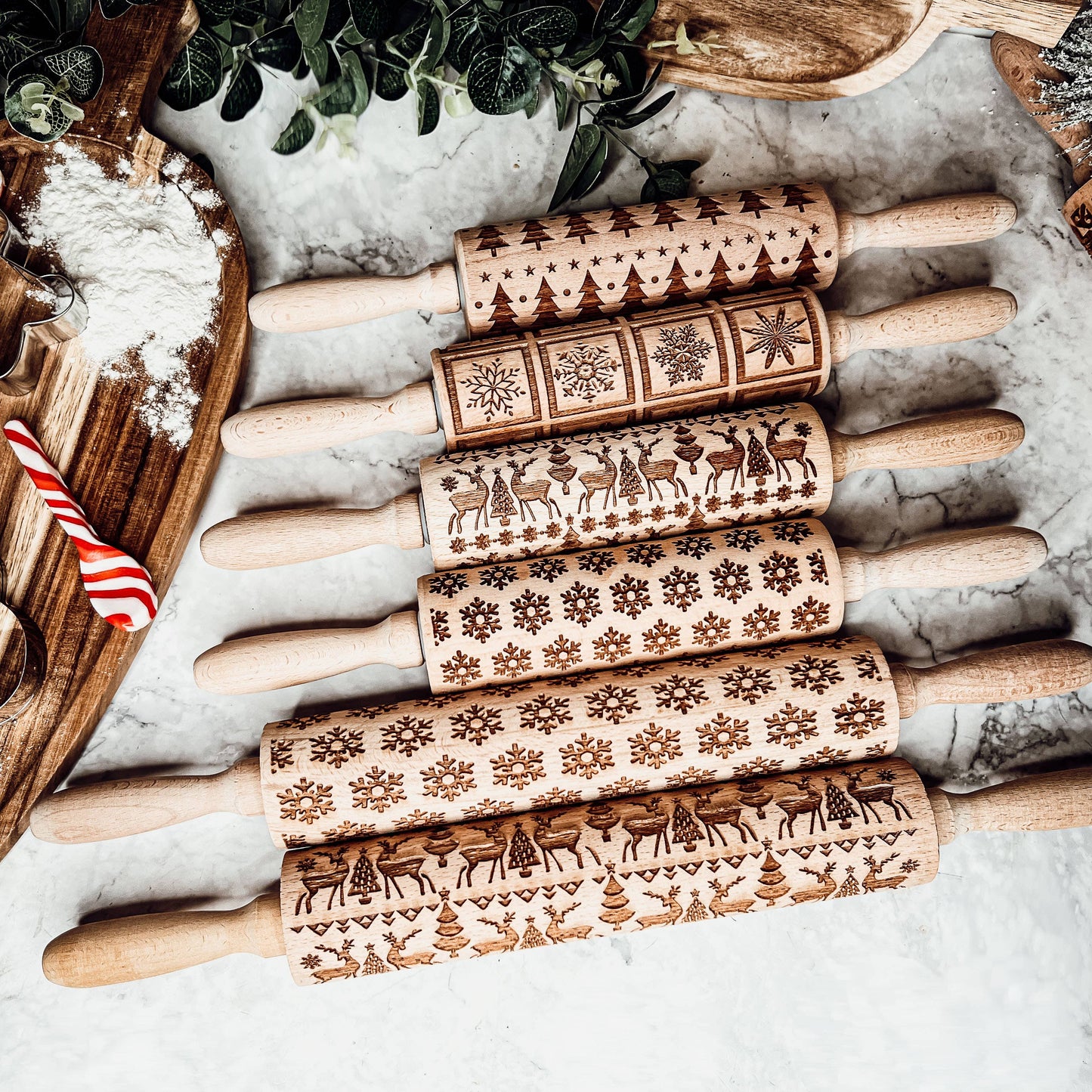 Christmas Baking Gift Set, Wooden Rolling Pins for Cookies: Yes Please / Standard 13.75" / Reindeer