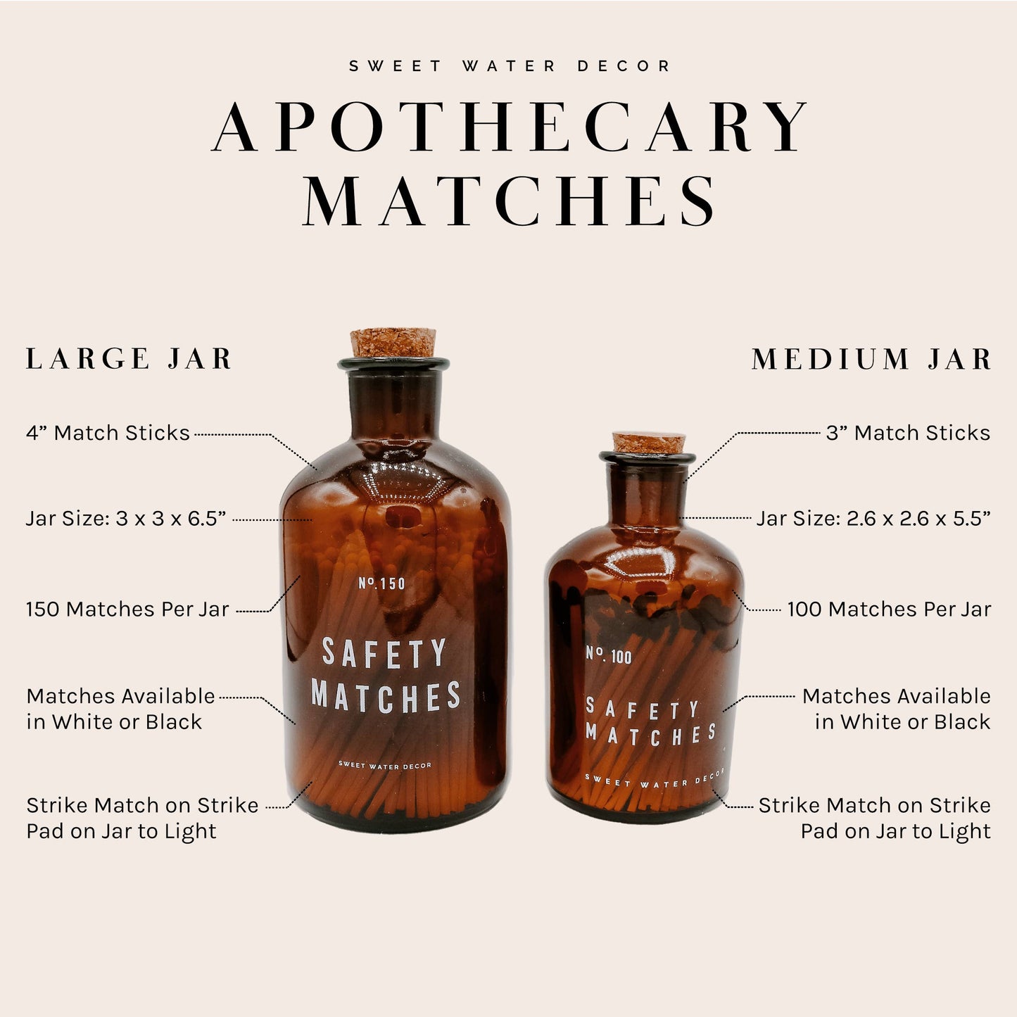 Large Apothecary Safety Matches- White Tips