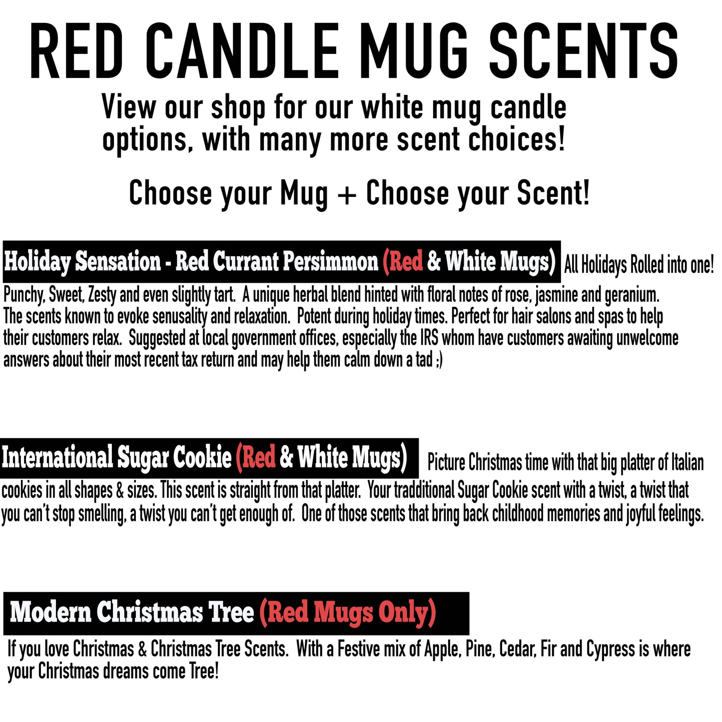 Candle Gifts for Christmas, Red Metal Mug Soy Candles 16oz: Holiday Sensation / Mama Needs a Silent Night