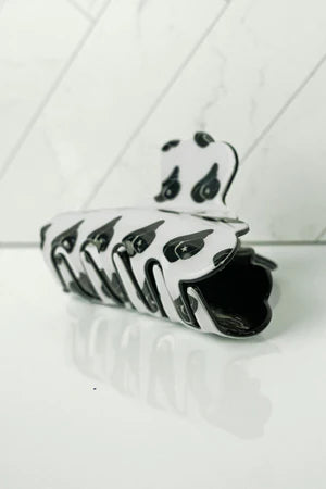 White w/ Black Cowboy Hats Scalloped Claw Clip