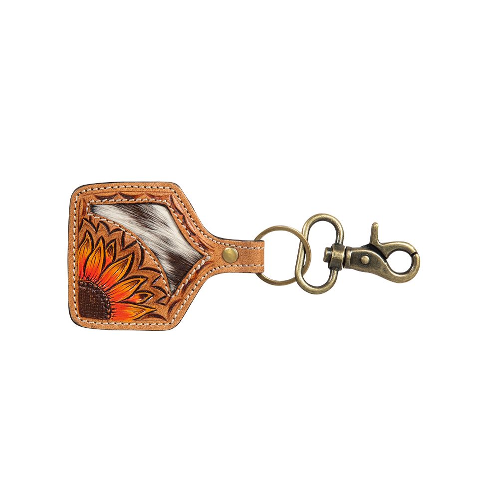 Sunflower Tooled Key Fob Keychain