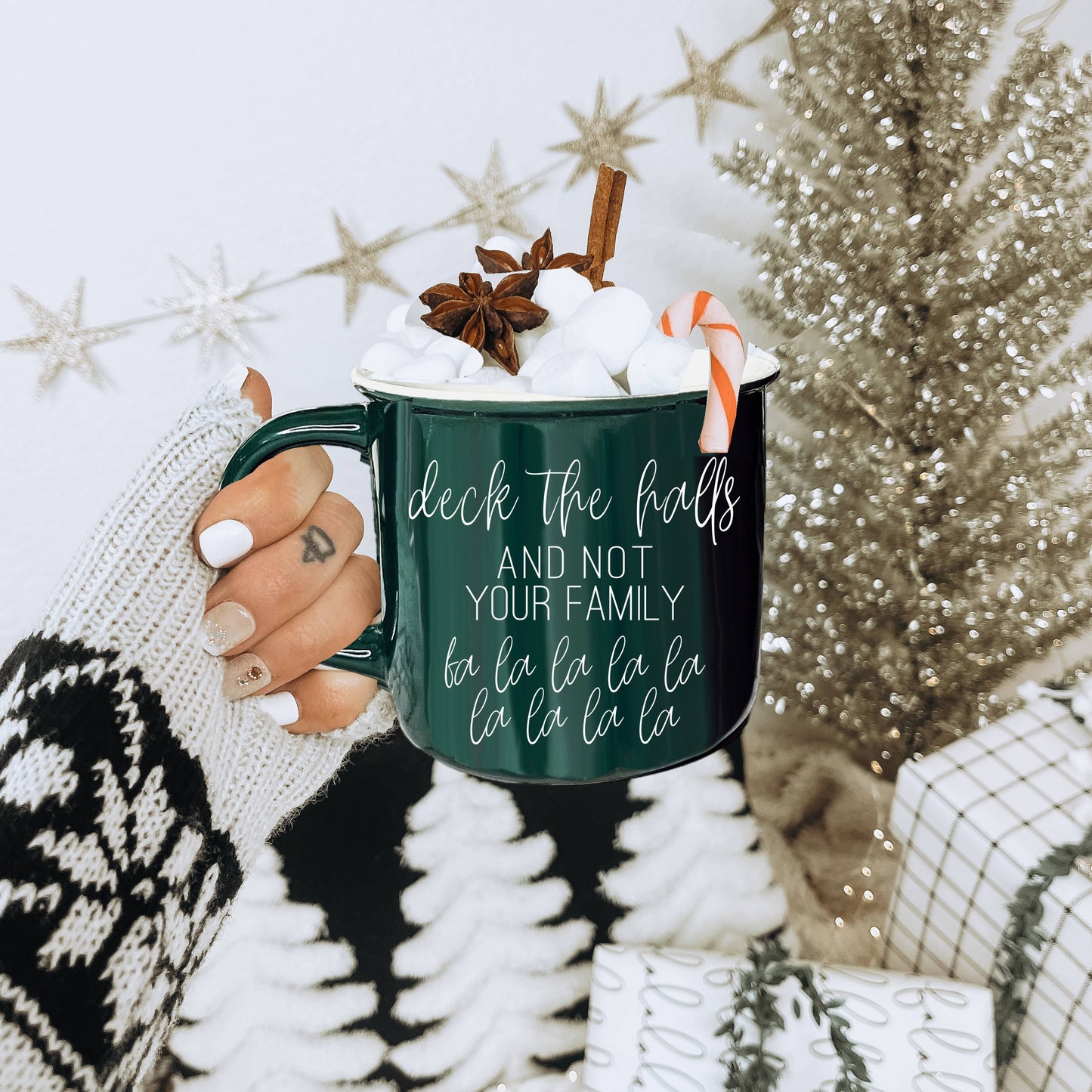 We're Like Really into Christmas Coffee Mugs, Modern Holiday: Deck the Halls-Green Mug