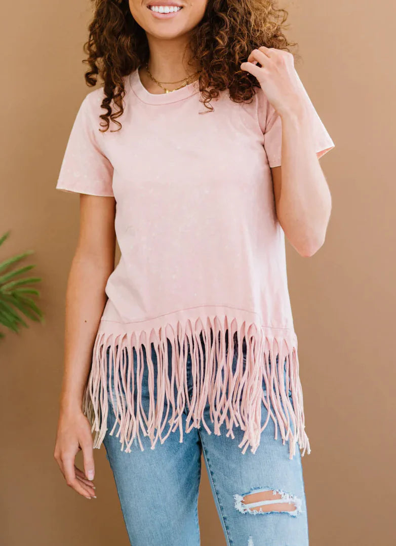 Ashtyn Acid Wash Fringe Top