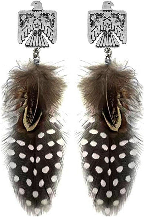 Thunderbird Concho & Feather Earrings